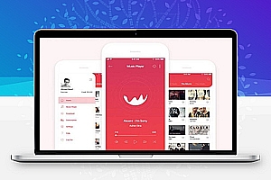 渐变红色时尚的音乐播放器APP设计